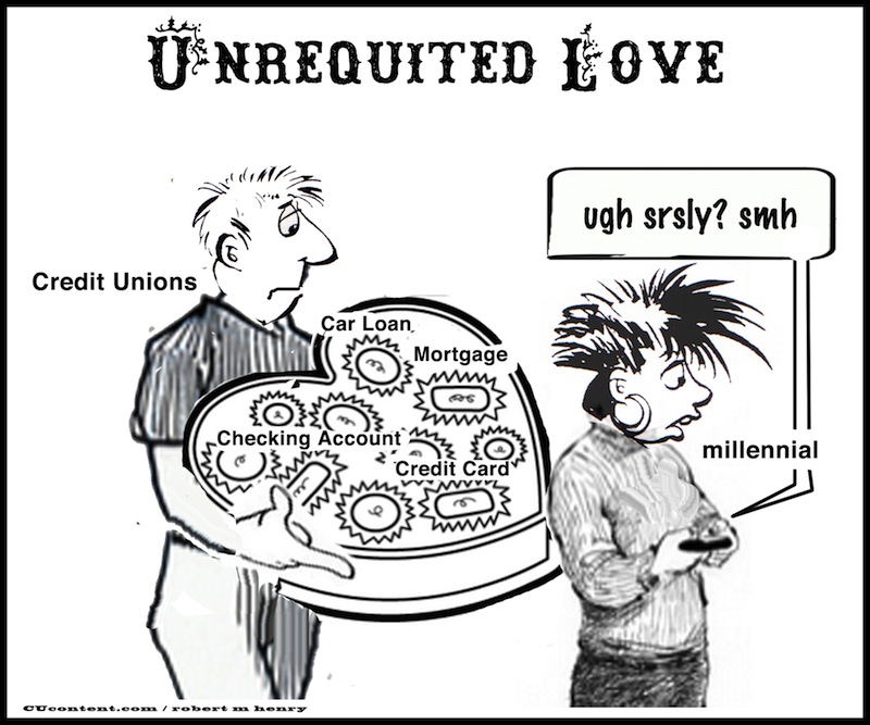 credit unions court millennials unrequited love editorial cartoon